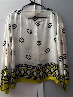 Philosophy di Lorenzo Serafini Ivory Blouse with Yellow & Black Border Print